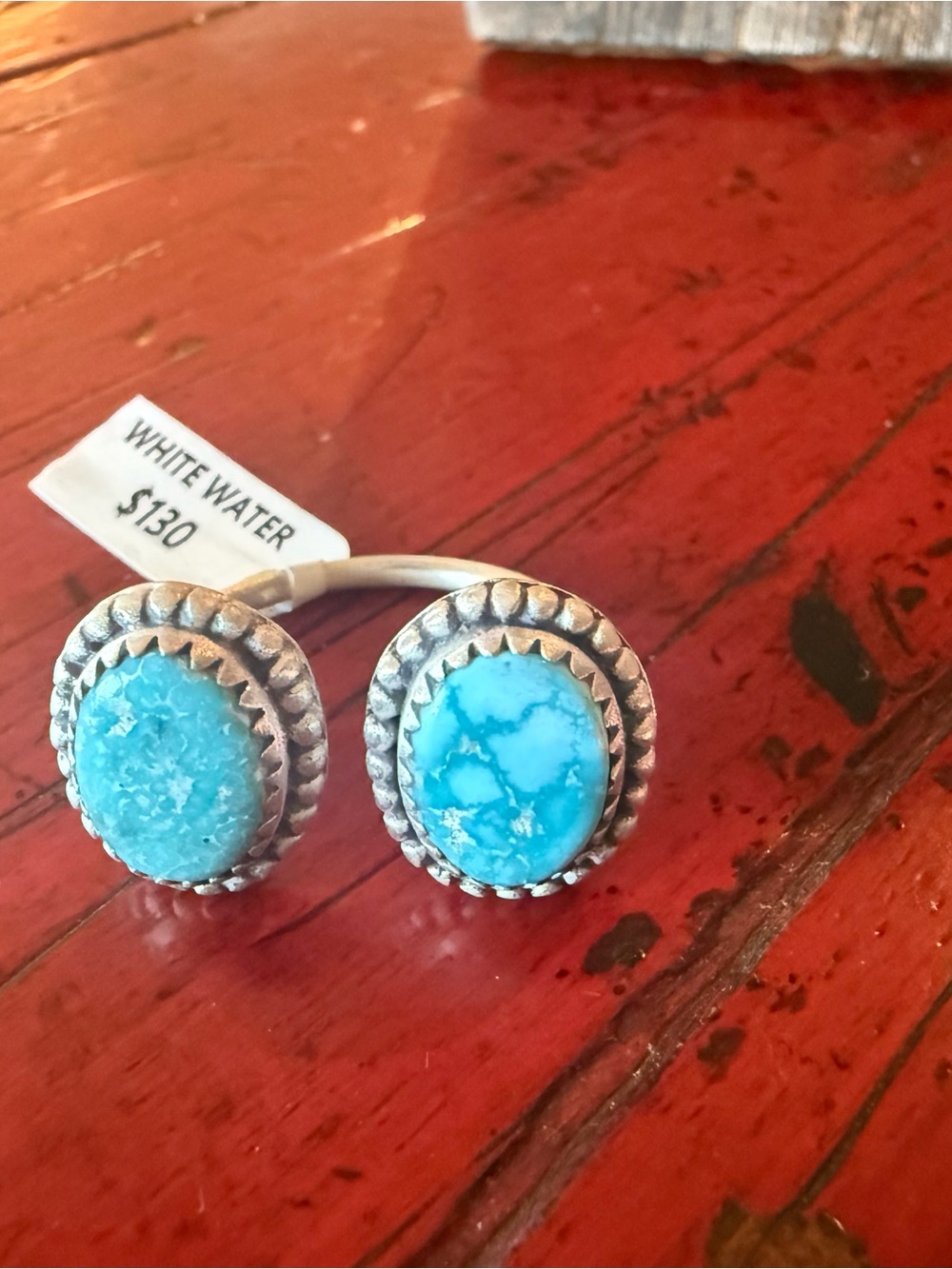 Double Stone White Water Turquoise Adjustable Sterling Silver